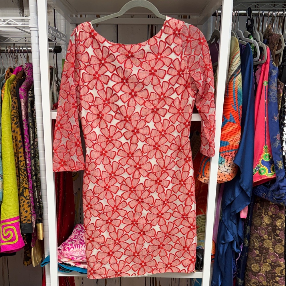 Diane Von Furstenberg Red Floral Long Sleeve Dress size 8